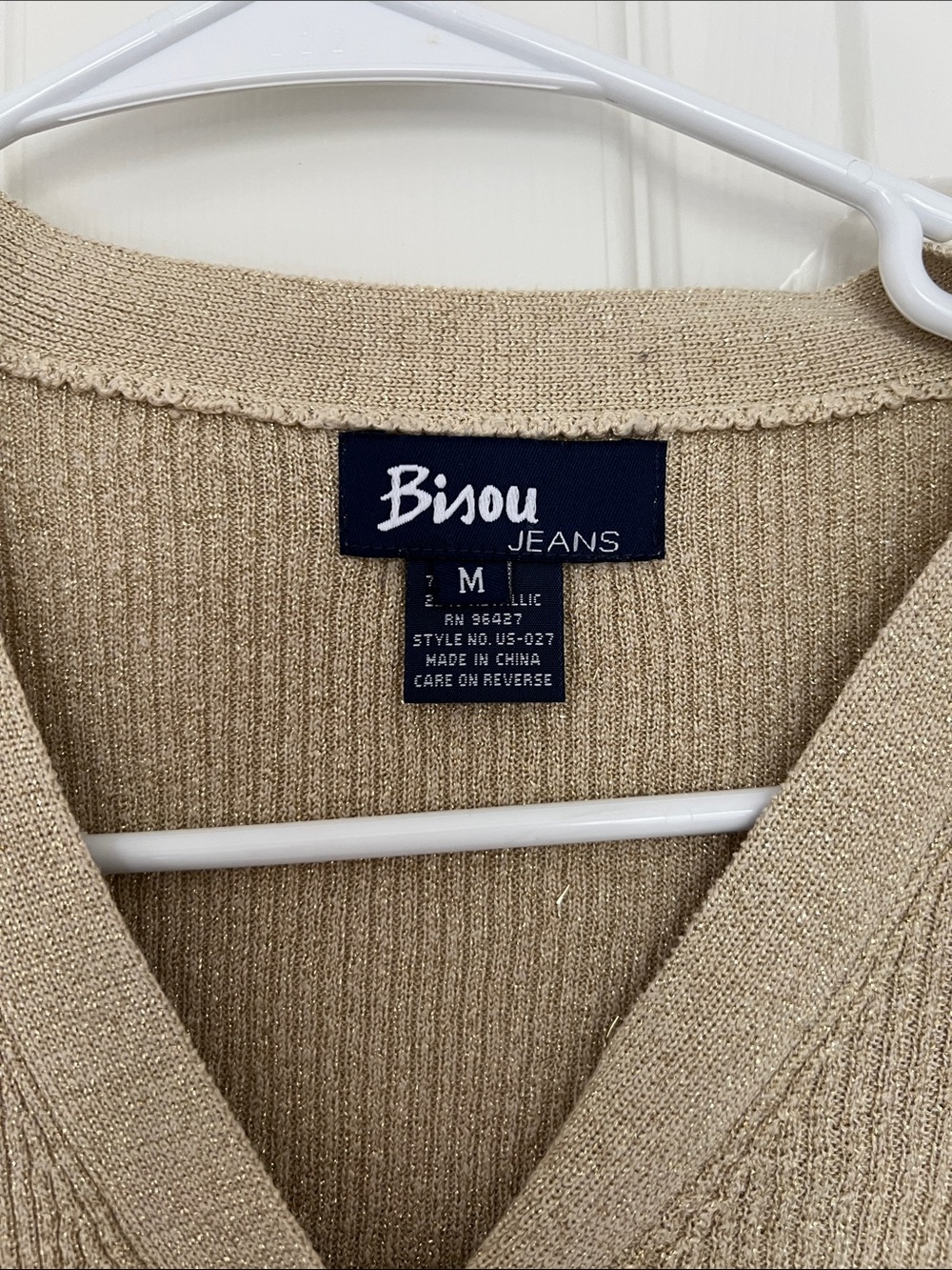 Metallic Ribbed V-Neck Cardigan - Gold - Picture 2 of 4
